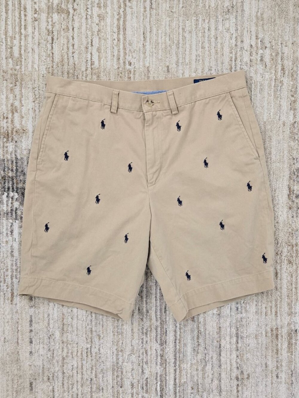 Polo Ralph Lauren Allover Embroidered Pony Chino Shorts Mens Khaki Preppy 34